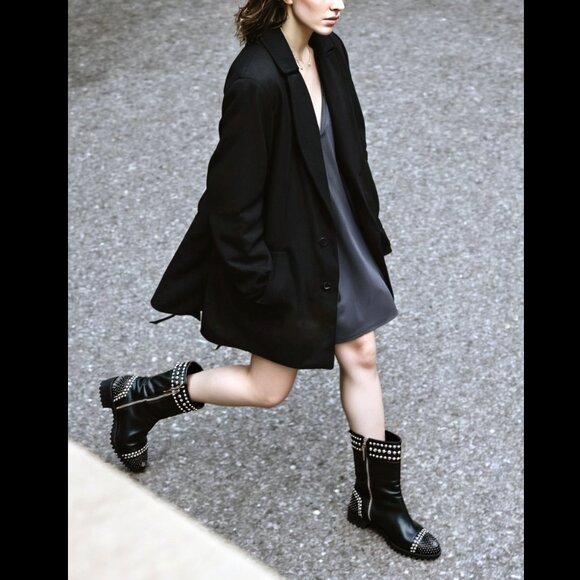 Alexander McQueen Studded Lug Sole Mid-Calf Leather Boots Made in Italy - Picture 2 of 11